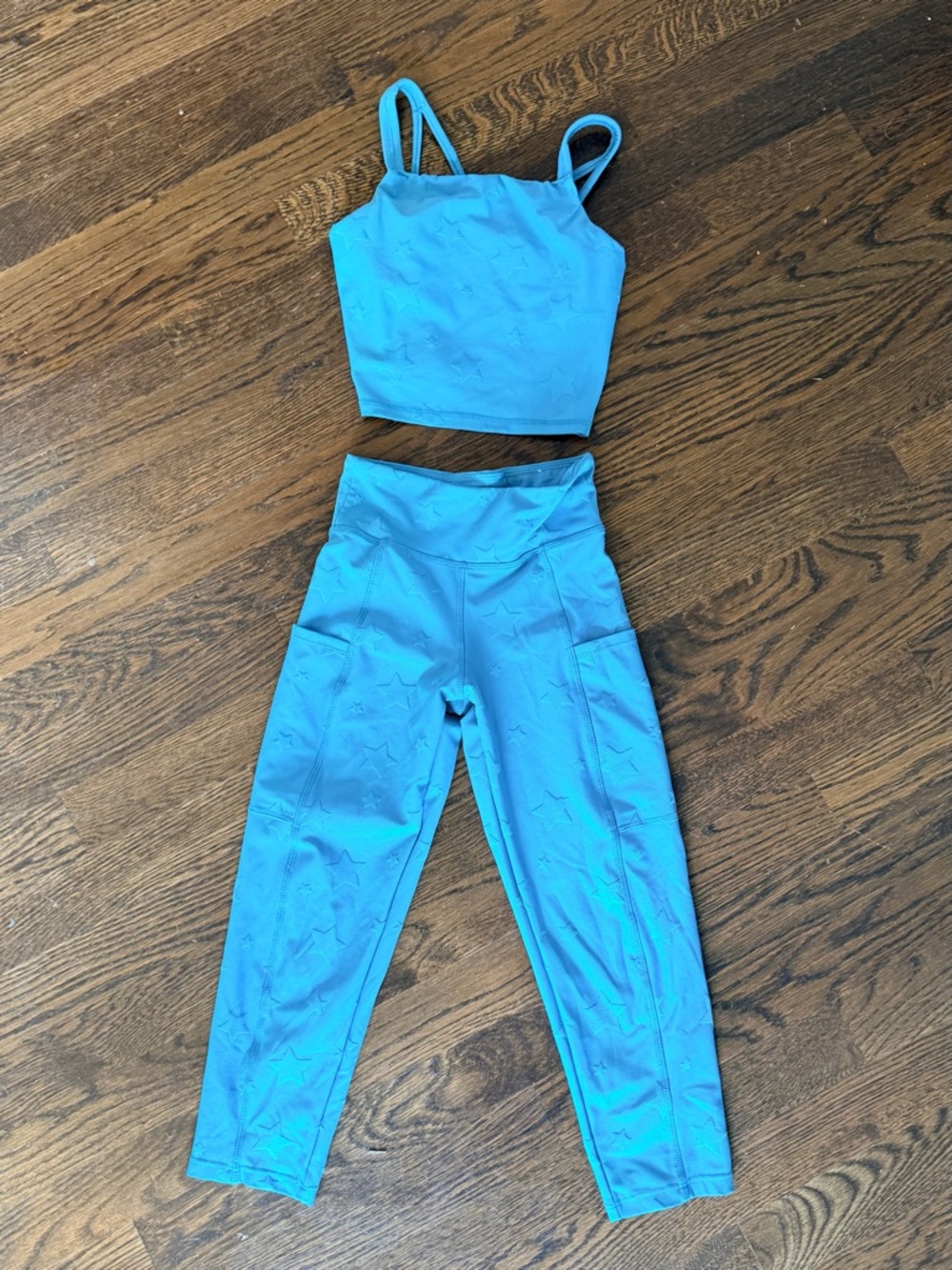evsie Teal Star-Textured Leggings & Crop Tank Set XXS (7)